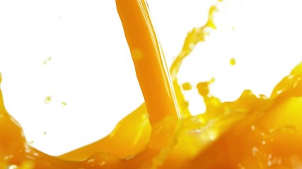 Super slow motion of pouring orange juice isolated on white background. Filmed on high speed cinema camera, 1000 fps. - Powered by Adobe