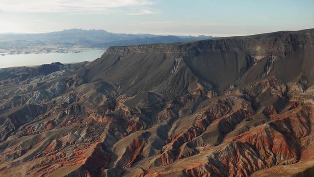 Helicopter shot of a amazing red rock cliff near Las Vegas, Navada