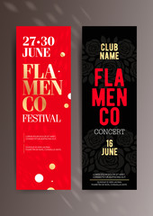 Set of two vertical flamenco banners templates with graphic elements and text. 