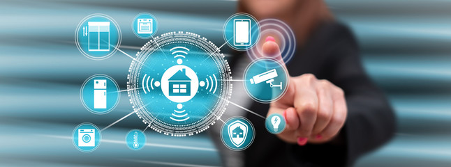 Woman touching a smart home concept