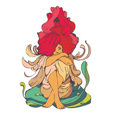 Flower fairy. Colourful romantic vector illustration, vintage decorative element.