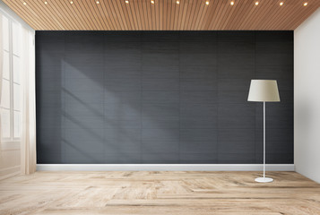 Standing lamp in a gray room - obrazy, fototapety, plakaty