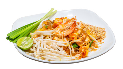 Thai street food (Phadthai) isolated on white background with clipping path