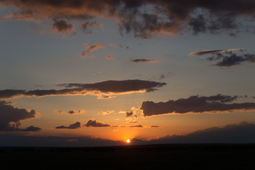 Fototapeta premium Sunset in the Arkaim, South Ural, Chelyabinsk region, Russia