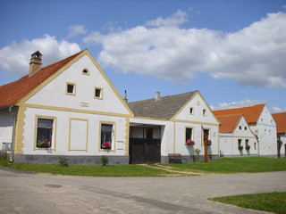 typical houses from the 18th century Holasovice in Unesco southern Bohemia