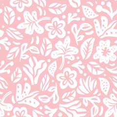 Seamless vector floral color pattern. Decorative vintage classic style with flowers and abstract shapes. For organic natural eco cosmetics or textile