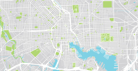 Urban vector city map of Balitmore, Maryland, United States of America
