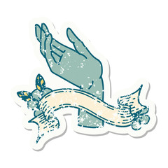 grunge sticker with banner of a hand