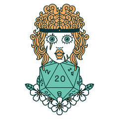 human barbarian with natural twenty dice roll illustration