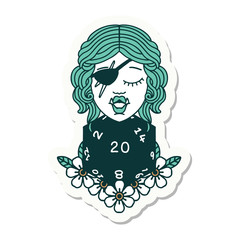 half orc rogue with natural twenty dice roll sticker