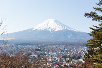 Fototapeta premium Fuji mountain in the morning with blue sky high view