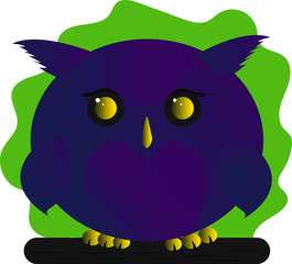 Purple owl.Cartoon character. Vector illustration showing a cute bird