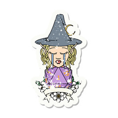 crying elf mage character with natural one dice roll illustration
