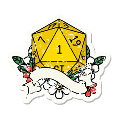 natural one d20 dice roll grunge sticker