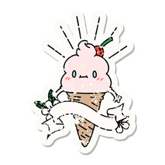 grunge sticker of tattoo style ice cream character