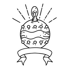 banner with black line work tattoo style christmas ornament