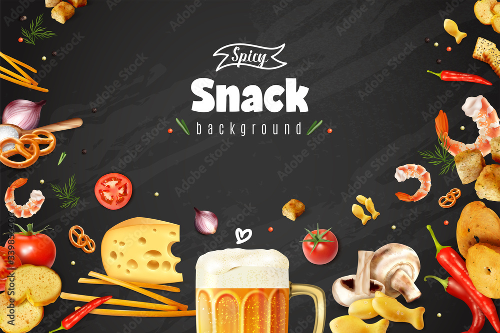 Poster realistic beer snacks background