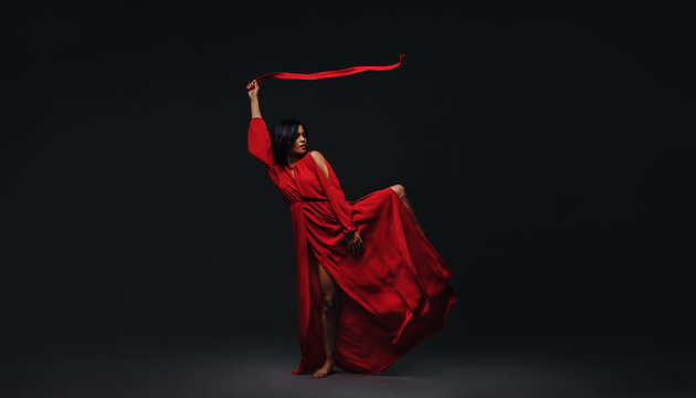 Dancer In Red Dress Dancing In The Dark Studio