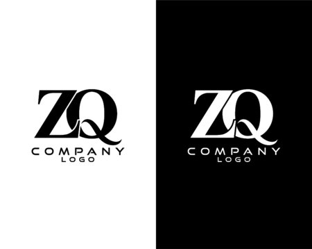 ZQ, QZ letter logo black and white color vector for business and company