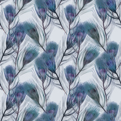 Feather Seamless Pattern. Watercolor Illustration.
