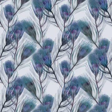 Feather Seamless Pattern. Watercolor Illustration.