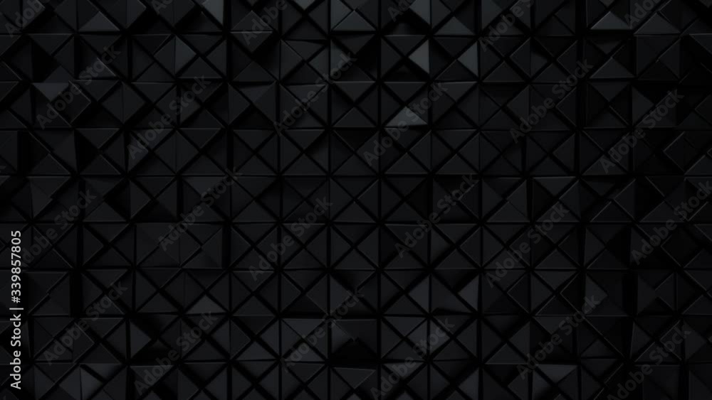 Poster black dynamic tiles. polygonal pattern design. 3d loop animation. triangular mosaic surface with cha