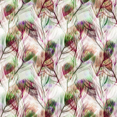 Feather Seamless Pattern. Watercolor Illustration.