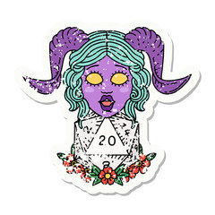 tiefling with natural twenty dice roll grunge sticker