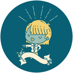 icon of tattoo style businesswoman pointing