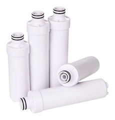 Water purification filter for potable water isolated on white background with clipping path. Home...