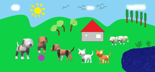 Obraz na płótnie Canvas dogs and house