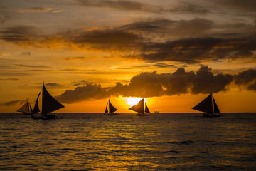 White beach sunset on Boracay island, Philippines.