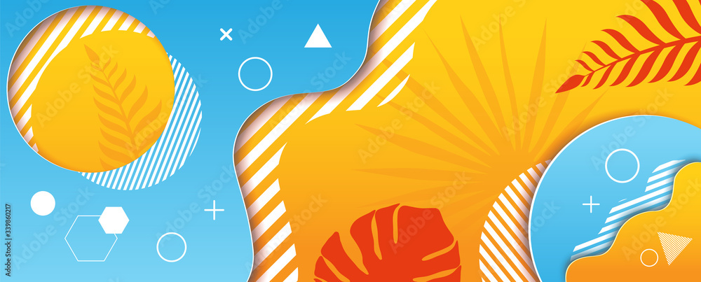 Poster summer colors tone with abstract background and space for texts in paper cut style on geometry patte