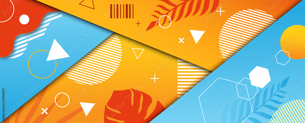 Poster summer colors tone with abstract background and space for texts in paper cut style on geometry patte