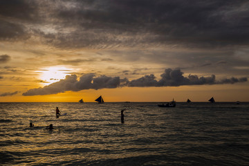 White beach sunset on Boracay island, Philippines.