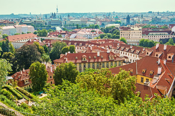 Fototapeta premium Orange roofs of Prague. Czech. Europe. Beautiful view from above