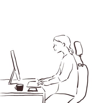 recommend clip art: パソコンデスクに向かって仕事をする女性２
