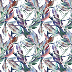 Leaves Seamless Pattern. Watercolor Illustration.
