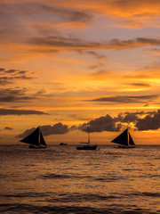 White beach sunset on Boracay island, Philippines.