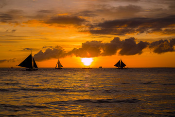 White beach sunset on Boracay island, Philippines.