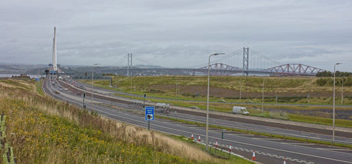 The new Forth Road Bridge, (motorway, M90), over the Firth of Forth, West Lothian, Scotland, UK.
