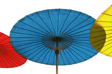 Multi-colored umbrellas, northern Thai style umbrellas, on a white background