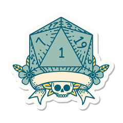 natural one d20 dice roll sticker