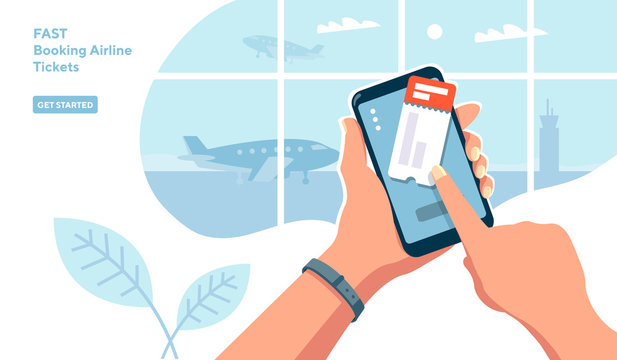 Order a ticket from the phone vector illustration
