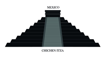 Yucatan, Mexico. El Castillo pyramid in Chichen Itza flat vector icon for apps. Ancient Mayan pyramid front, isolated. Temple of Kukulkan. Seven wonders of the world