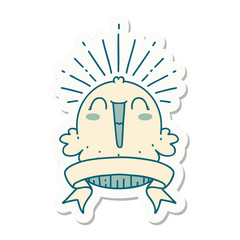 sticker of tattoo style happy singing cupcake