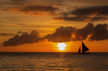 White beach sunset on Boracay island, Philippines.