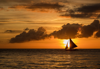 White beach sunset on Boracay island, Philippines.