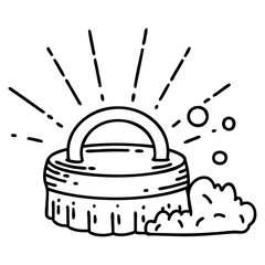 traditional black line work tattoo style scrubbing brush