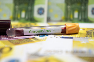 Euro banknote and negative test at coronavirus
